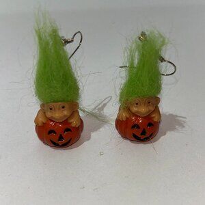 Vintage 80s Russ Halloween Troll Earrings with Green Hair